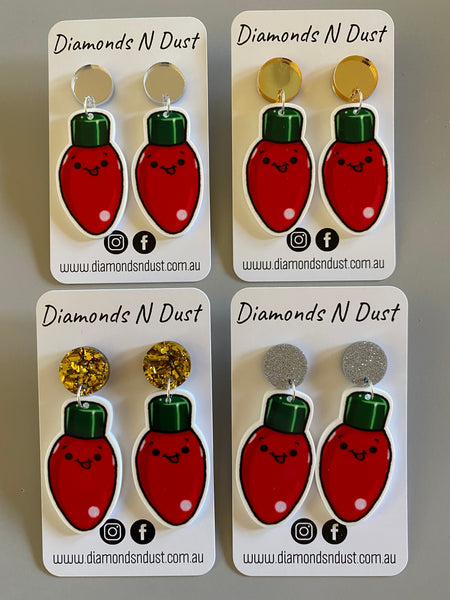 Red Christmas Light Bulb Dangle Earrings