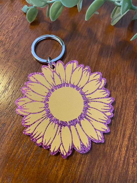 Sunflower Keyring Purple Glitter