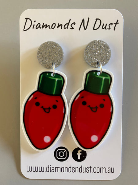 Red Christmas Light Bulb Dangle Earrings