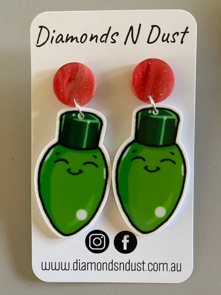 Green Christmas light Bulbs dangle earrings