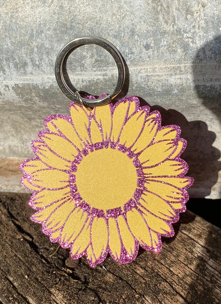 Sunflower Keyring Purple Glitter