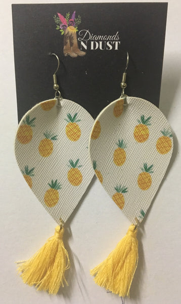 Pineapple leatherette and tassel earrings