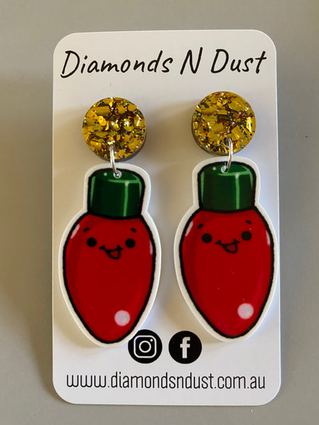 Red Christmas Light Bulb Dangle Earrings
