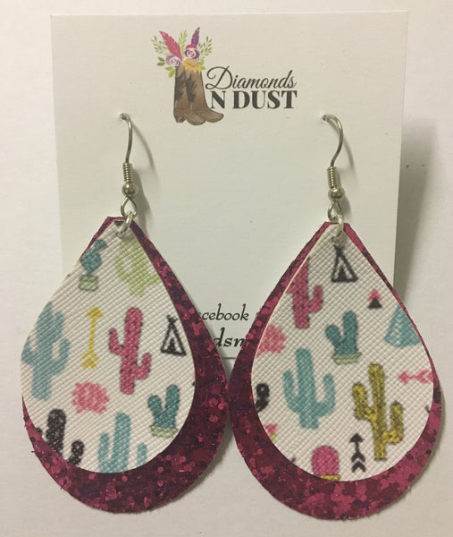 Glitter and cactus leatherette Earrings