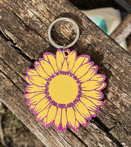 Sunflower Keyring Purple Glitter