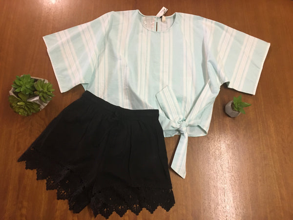 Mint Stripe Tie Top (size 14)