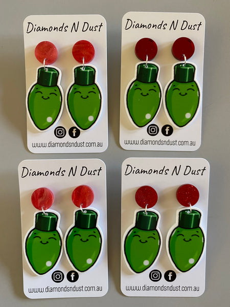 Green Christmas light Bulbs dangle earrings