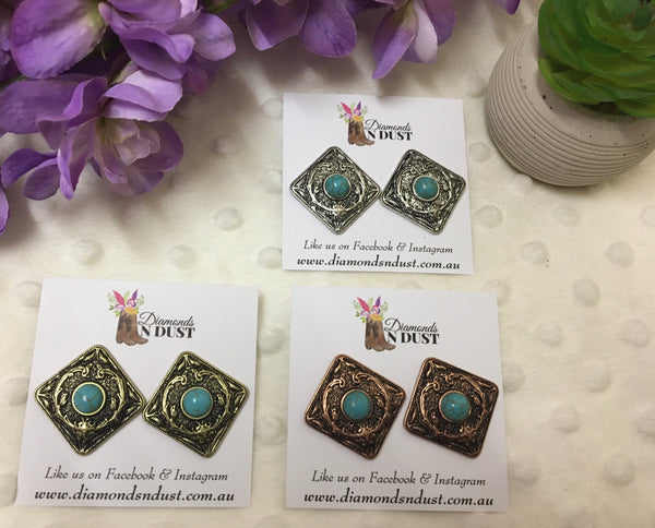 Diamond Concho turquoise stud Earrings