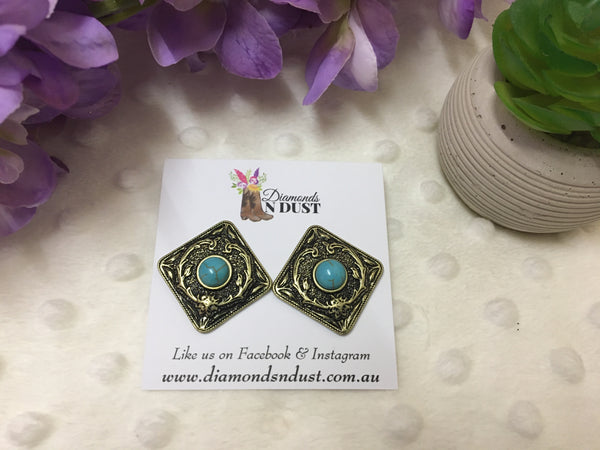 Diamond Concho turquoise stud Earrings