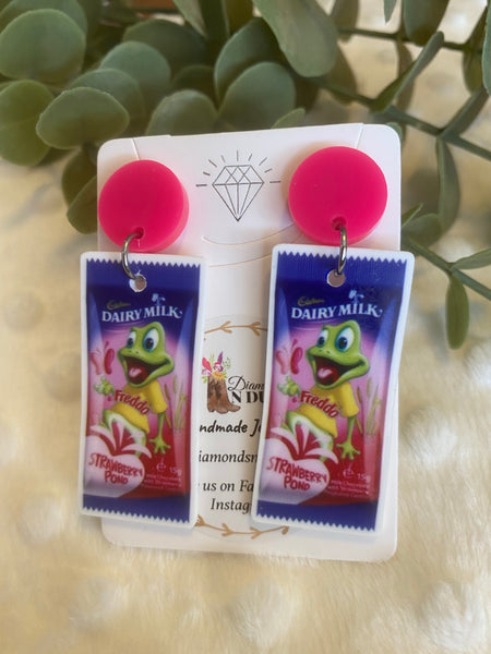 Strawberry Freddo Frog Dangle Earrings