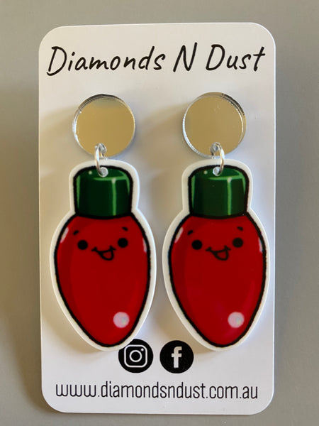Red Christmas Light Bulb Dangle Earrings