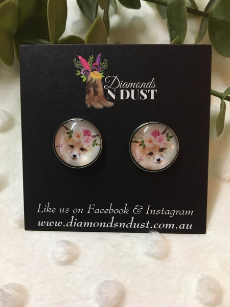 *NEW* 16mm ‘Floral Crown Fox’ Studs