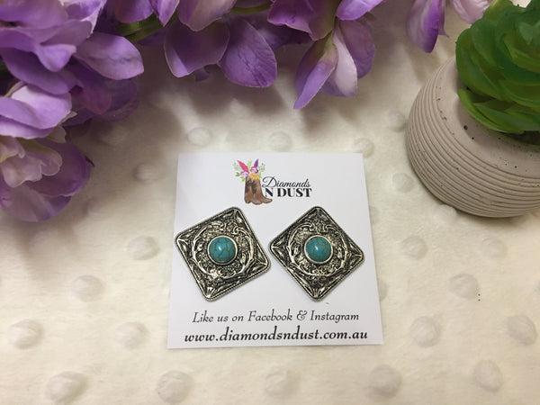 Diamond Concho turquoise stud Earrings