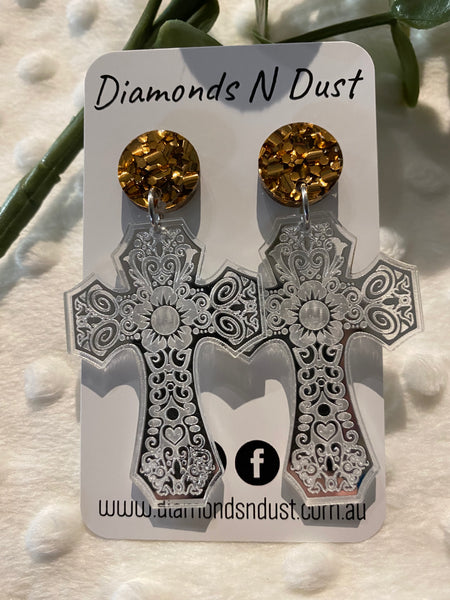 Silver Cross Dangle Earrings