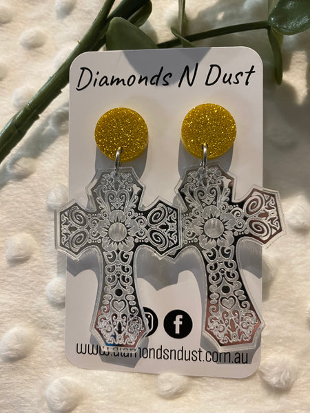Silver Cross Dangle Earrings