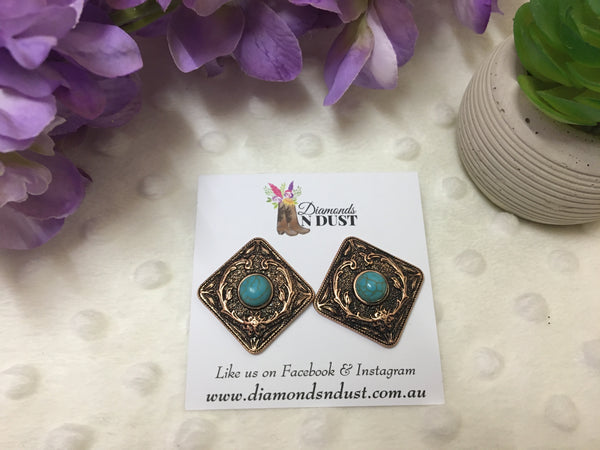Diamond Concho turquoise stud Earrings