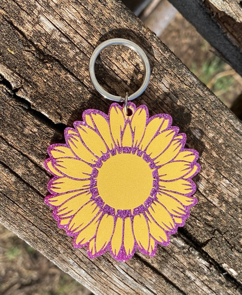 Sunflower Keyring Purple Glitter
