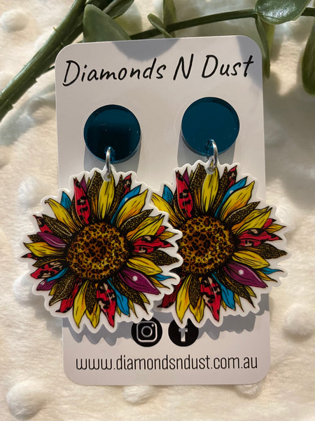 Rainbow Sunflower Dangle Earrings